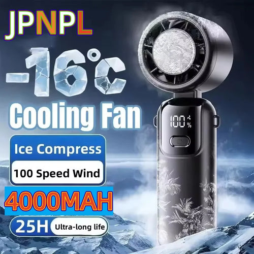 4000Mah Hanging Ice Pack Handheld High-Speed Fan Folding 100 Speed Infinitely Adjustable Fan Portable for Outdoor Neck
