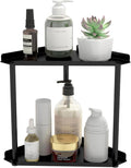 2 Tier Bathroom Corner Shelf Counter Organizer, Metal Vanity Trays Skincare Makeup Organiser Shelf Countertop Storage Rack Stand for Bathroom Dresser Kitchen Bedroom, Black