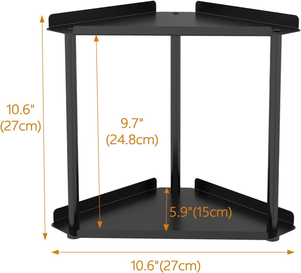 2 Tier Bathroom Corner Shelf Counter Organizer, Metal Vanity Trays Skincare Makeup Organiser Shelf Countertop Storage Rack Stand for Bathroom Dresser Kitchen Bedroom, Black