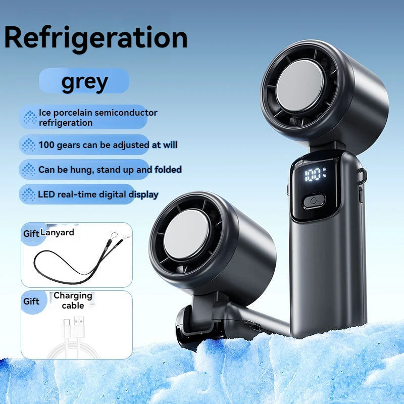 4000Mah Hanging Ice Pack Handheld High-Speed Fan Folding 100 Speed Infinitely Adjustable Fan Portable for Outdoor Neck