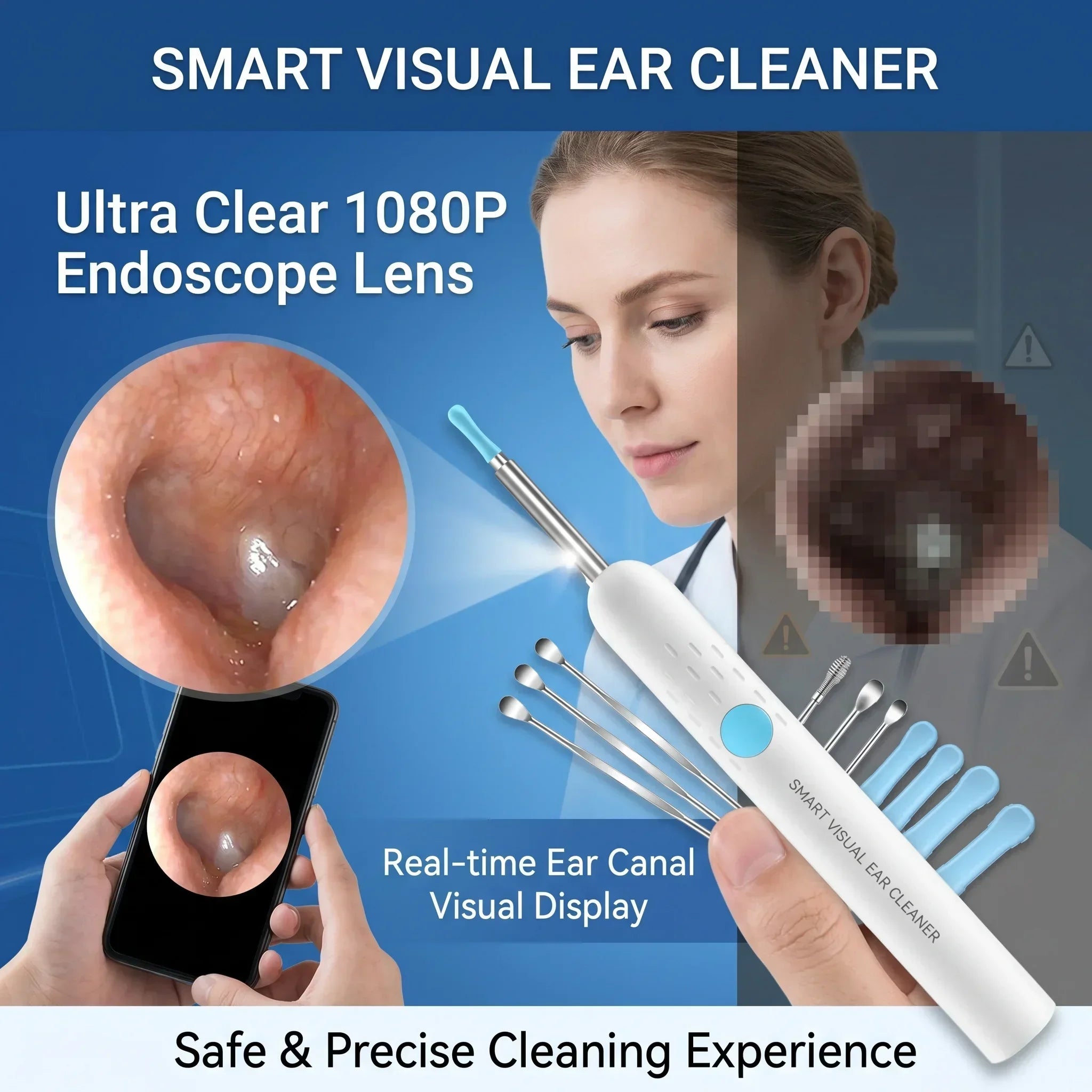 Wireless Visual Ear Cleaner with Camera Safe Ear Wax Removal Otoscope Kit with LED Light Silicone Tip Ear Cleaning Tool for Ho
